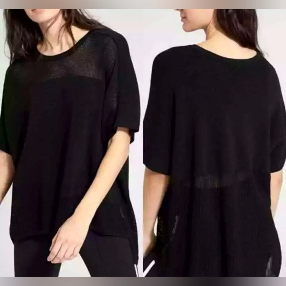 Athleta Black Short Sleeved Kahala Pullover Mesh Knit Sweater Relaxed Fit SizeXS
